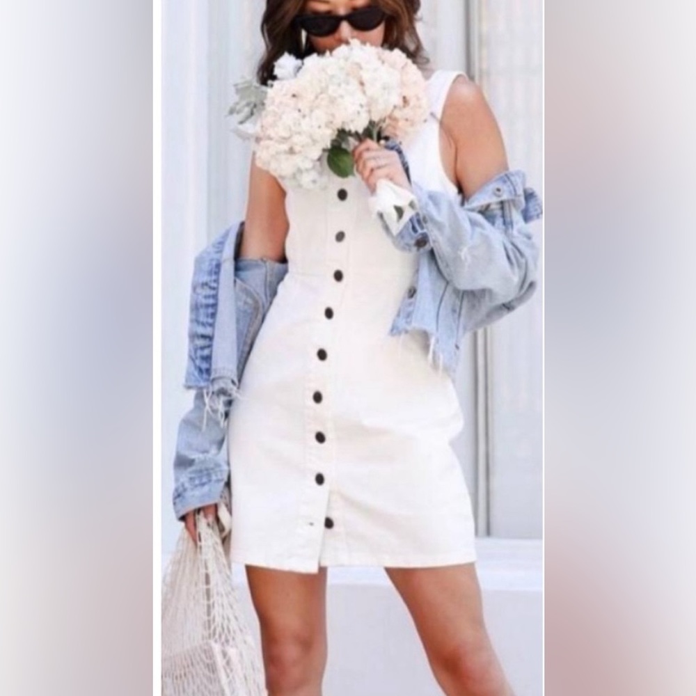 Urban Outfitters Button Down Denim Mini Dress White | US 10 - Picture 3 of 7